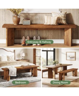 Solid Wood Bench, 62.99" Entryway Bench with Thickened Legs, Farmhouse Wooden Seating Benches