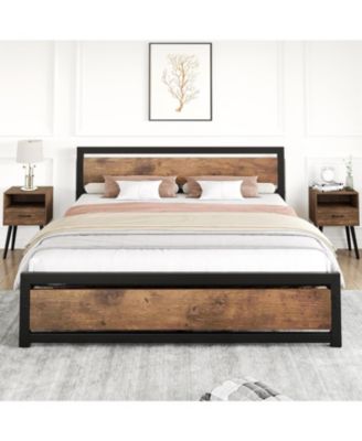 Bed Frame with Wood Headboard,  Heavy Duty Slat Support.