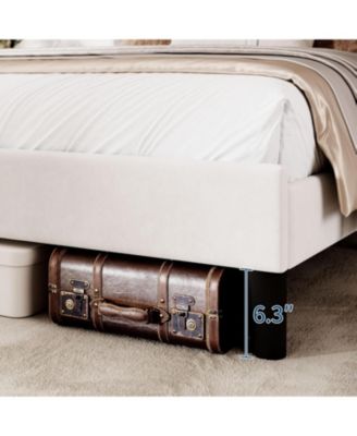 Queen Bed Frame with Vertical Channel Tufted Wingback Headboard, Upholstered Platform Bed Frame with Strong Wooden Slats Support