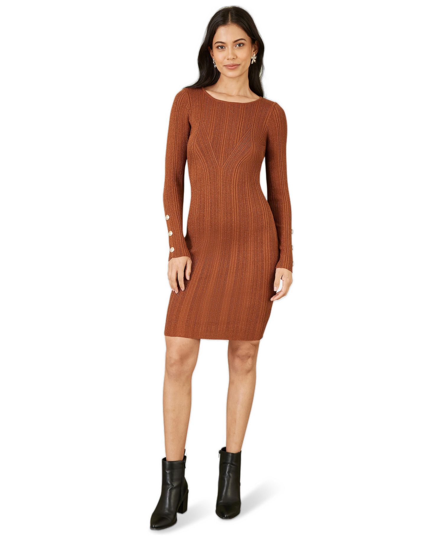 Women's Fitted Button-Detail Shimmery Midi Dress