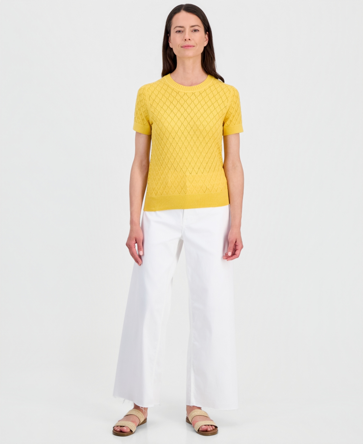 Nautica Women's Short-Sleeve Pointelle Sweater