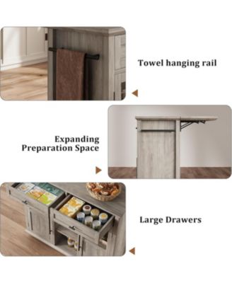 Mobile Storage Island, 2-Tier Rolling Kitchen Cart with Storage Shelf & Towel Rack, Kitchen Coffee Bar Station with Drop Leaf for Small Spaces