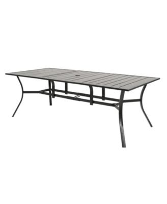 Patio Dining Table for 6, 83'' Rectangular Metal Outdoor Patio Table with Umbrella Hole, Outdoor Dining Table for Deck, Yard, Poolside, Porch