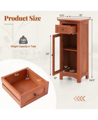 Freestanding Bathroom Cabinet with Glass Door Storage