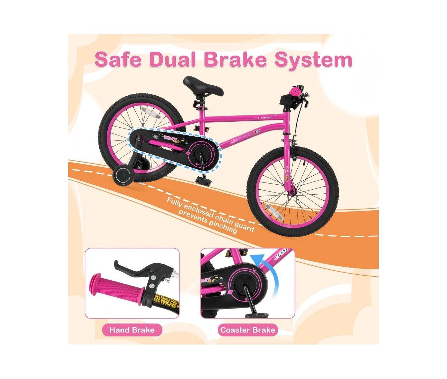 Детская игрушка HONGGE 18 Inch Adjustable Seat Removable Training Wheels Kids Bike, Ages 4-8, цвет: Розовый — фото 10