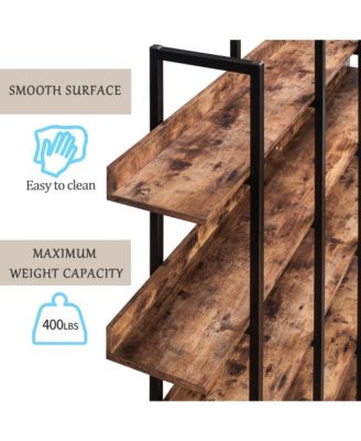 5 Tier Open Bookcase - Vintage Industrial Bookshelves with Metal Frame, MDF Board and Back Fence for Home Office.