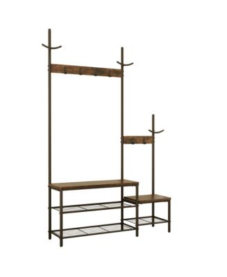 Coat Rack with Shoe Storage Bench with High and Low Seat Design and 6 Hooks for Entryway, Hallways