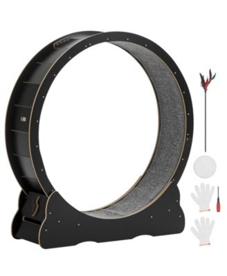 48" Wooden Cat Exercise Wheel with Carpeted Runway and Locking Mechanism