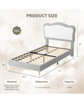 Full Upholstered Bed Frame Two-Tone Scalloped Headboard Velvet Princess Platform Solid Wood Slats No Box Spring Noise-Free