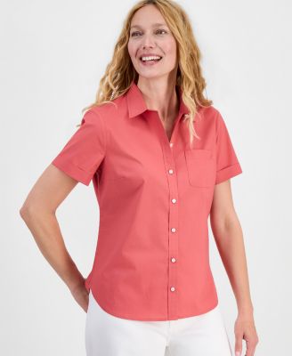 Women's Cotton Solid Short-Sleeve Camp Shirt