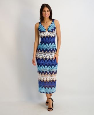 Women's Striped Crochet Knit Midi Dress