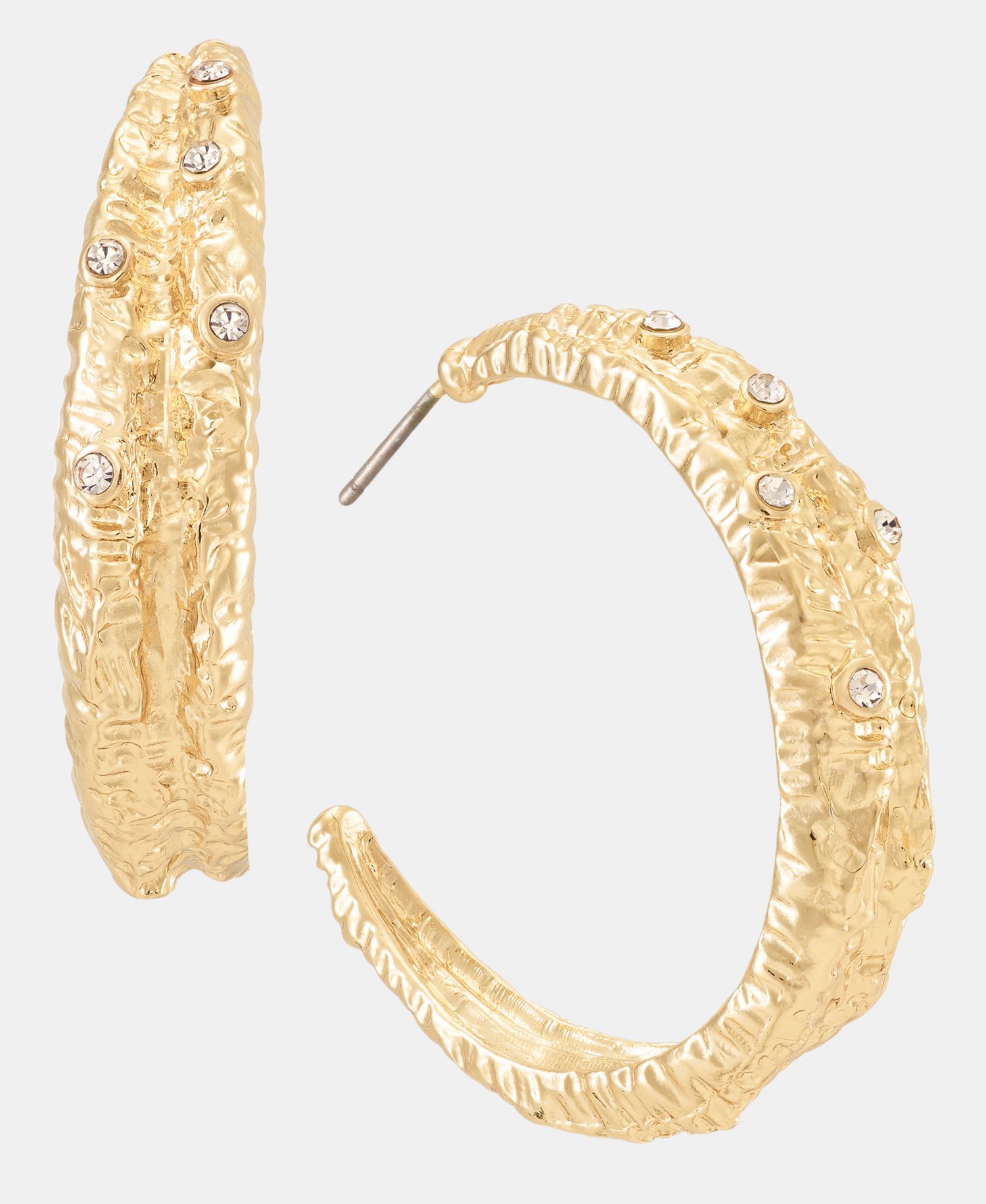 Medium Pav&eacute; Textured C-Hoop Earrings, 1.49"
