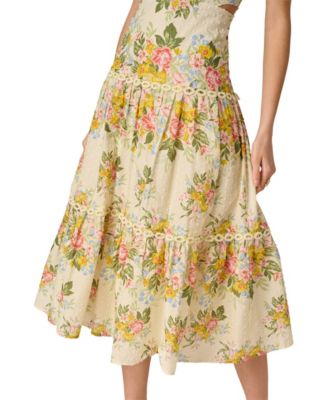 Women's Printed Square Neck Midi Dress