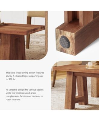 Solid Wood Dining Bench with A-Shaped Legs, 55.12-Inch Farmhouse Entryway Bench