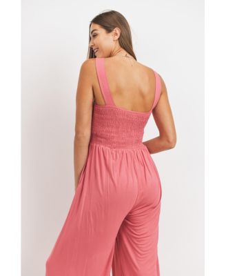 Maternity Sleeveless Smocked Bodice Wide-Leg Jumpsuit with Pockets