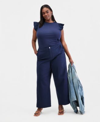 Trendy Plus Size Stretchy-Waist Wide-Leg Pants