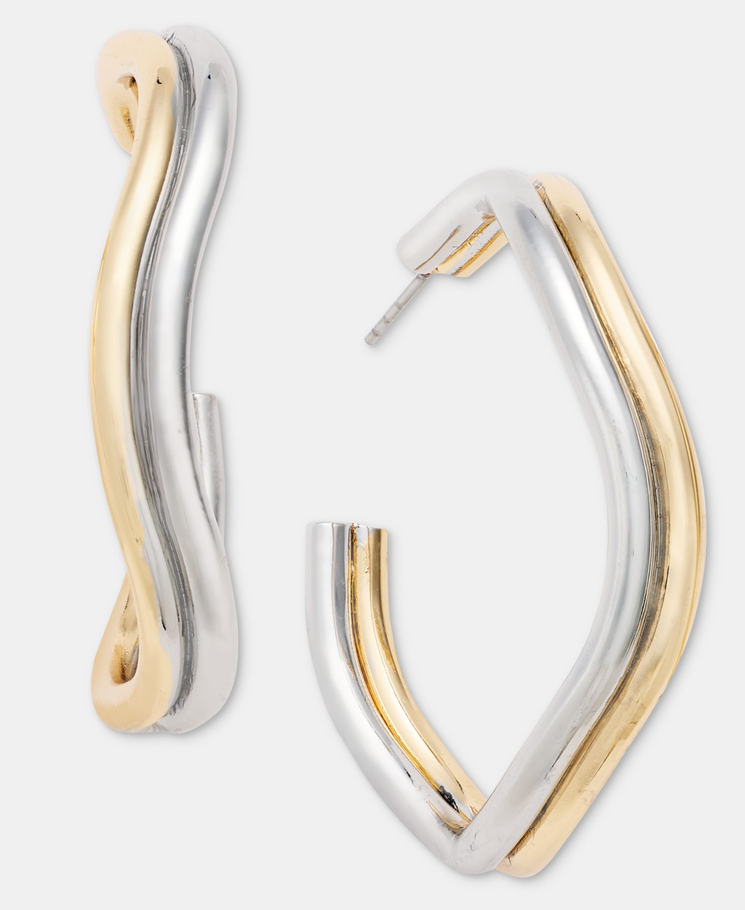 Two-Tone Double-Row Wavy Hoop Earrings