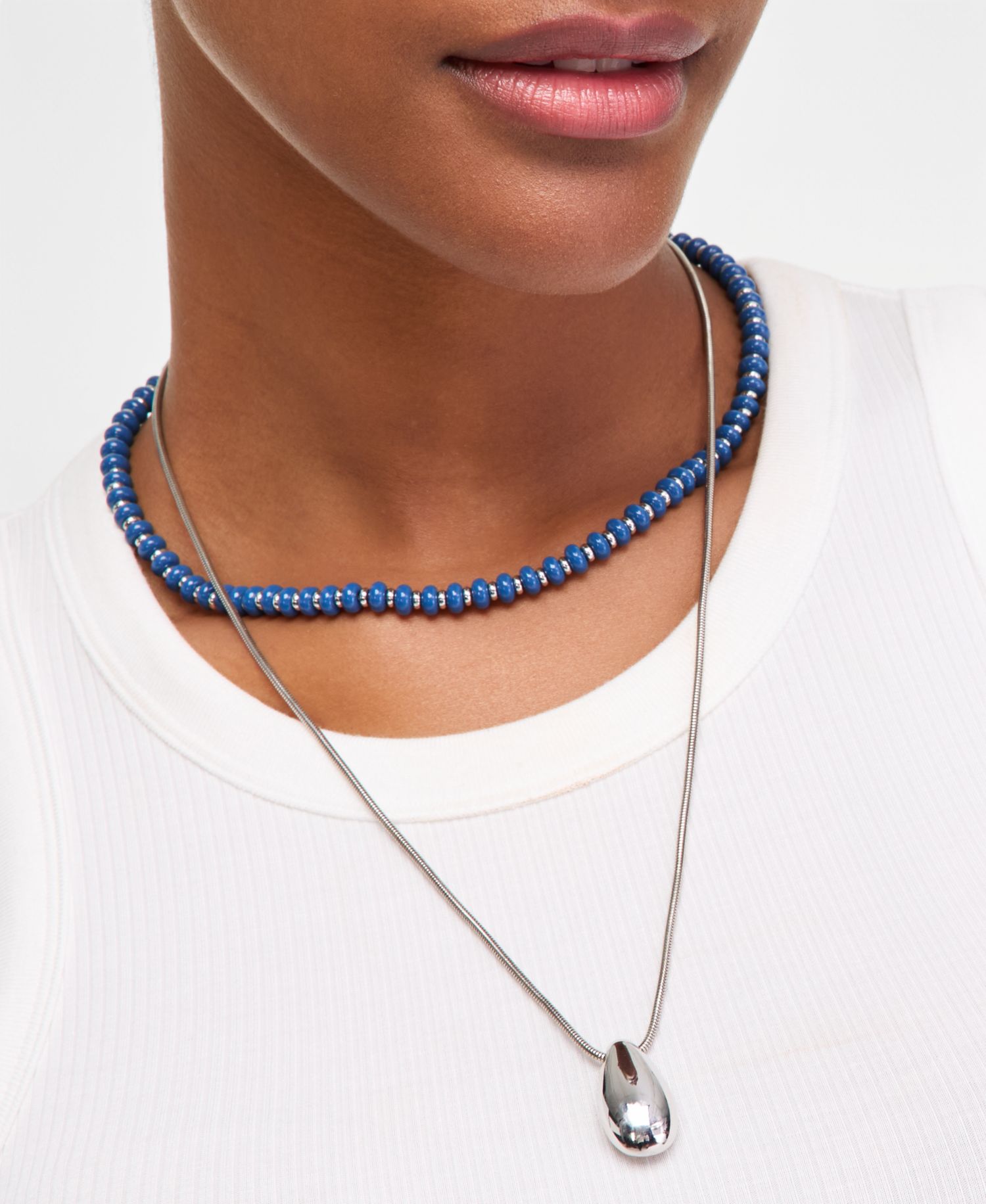 Beaded Layered Tear-Shape Pendant Necklace, 16" + 2" extender