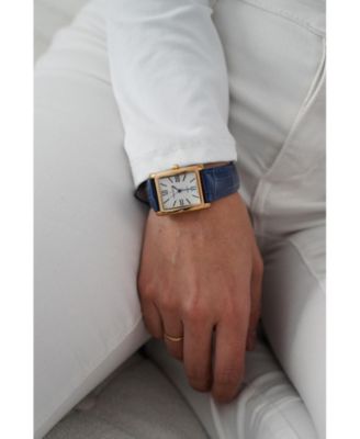 Women's Tank Watch Roman Dial Blue Leather Strap