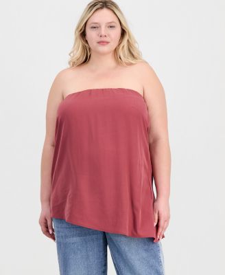 Trendy Plus Size Asymmetrical-Hem Strapless Top