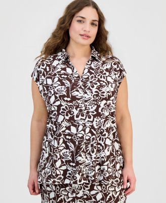 Plus Size Cap-Sleeve Blouse