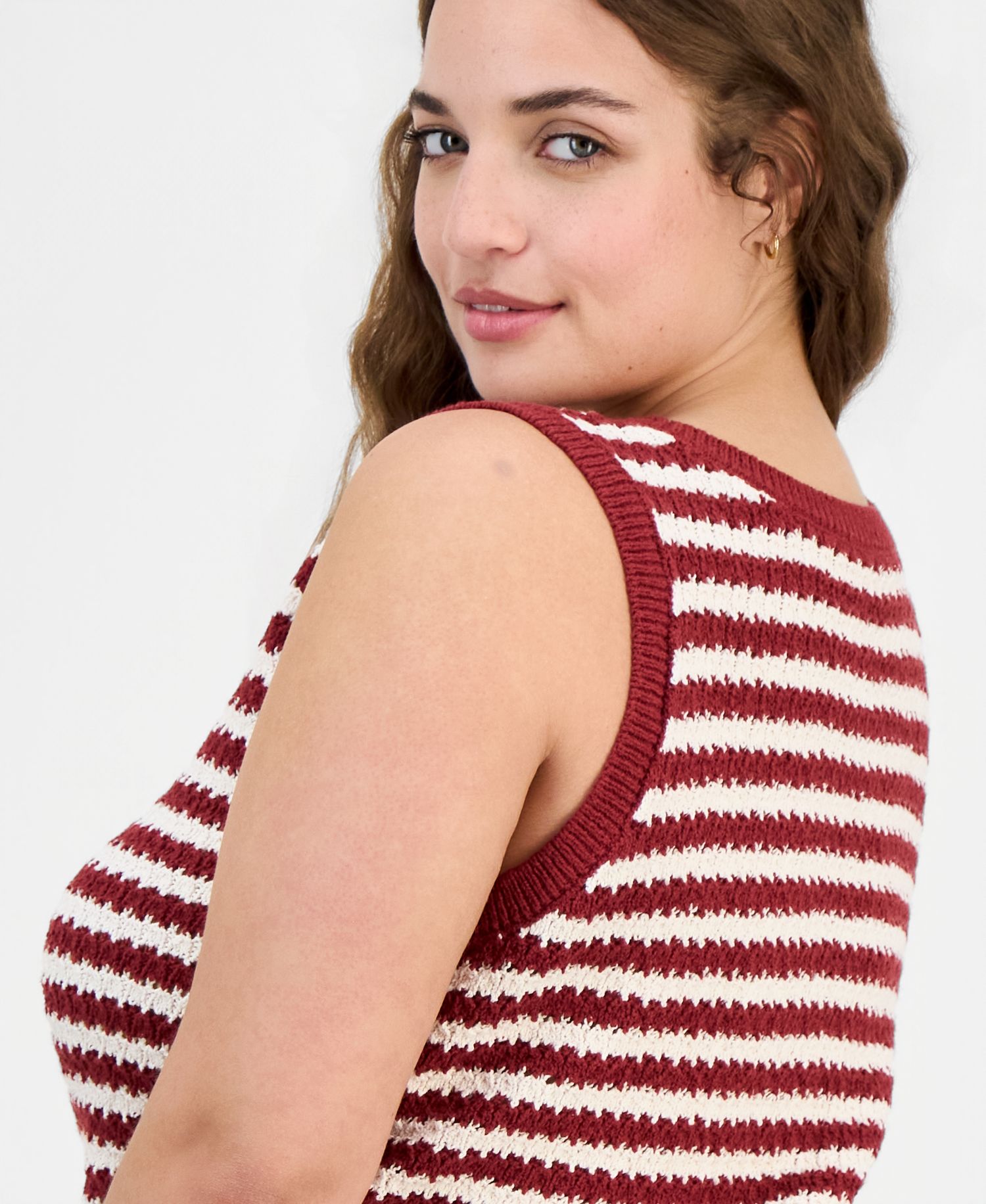 Plus Open-Stitch Striped Sweater