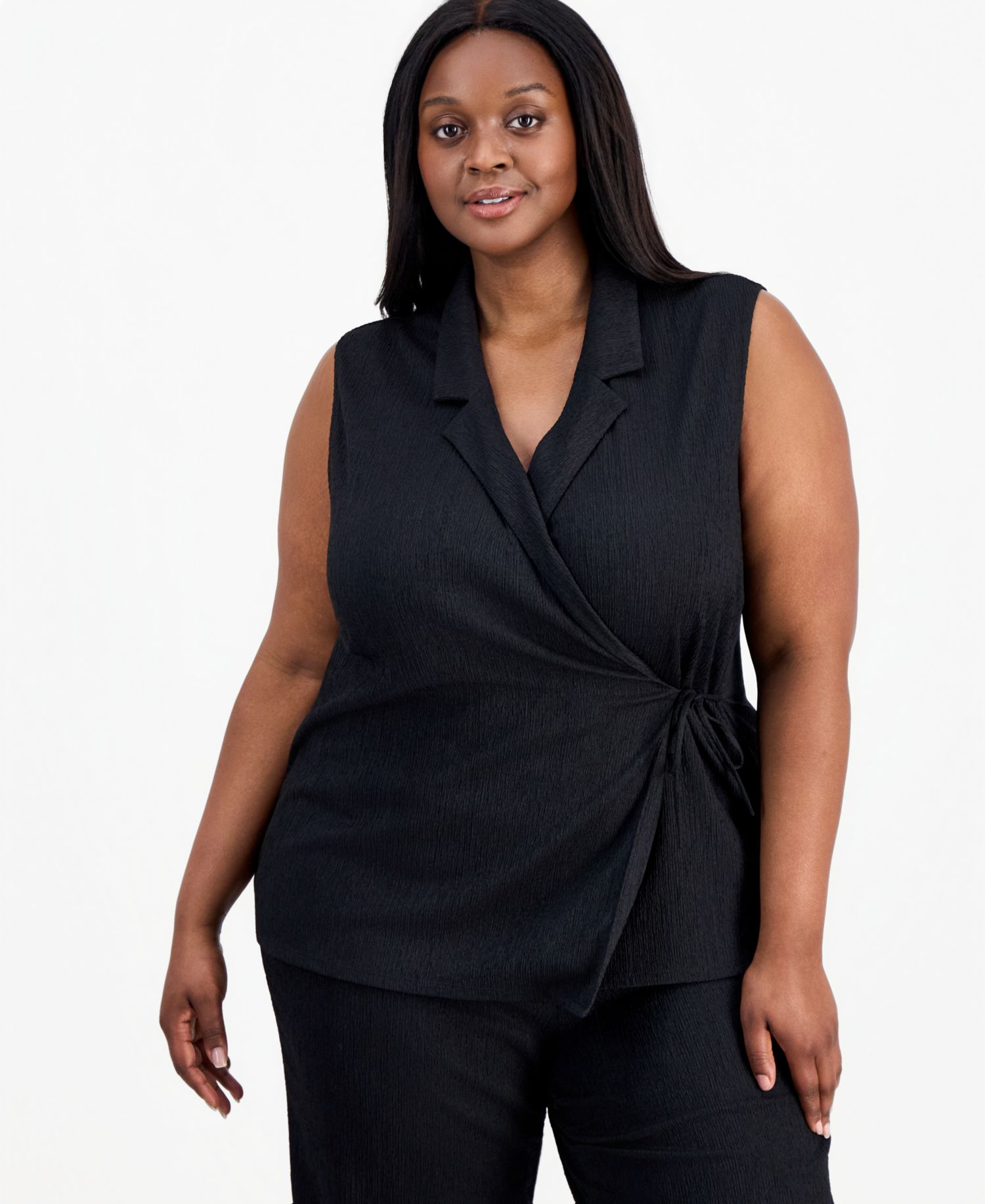 Plus Size Notch-Collar Sleeveless Wrap Top