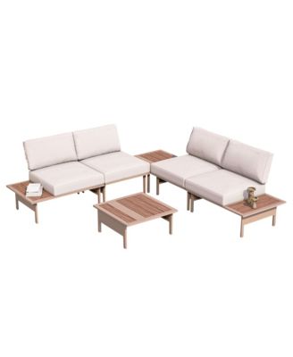 6 Pieces Patio Furniture Set, Outdoor Metal Frame Patio Conversation Sets with Coffee Table