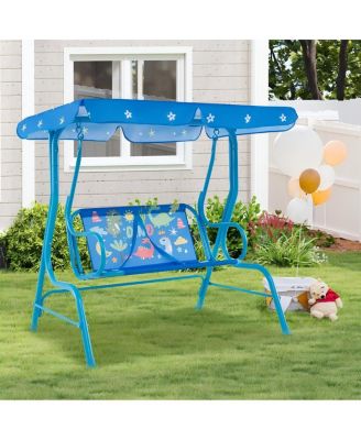 2 Seaters Kids Patio Swing with Metal Stand and Adjustable Canopy
