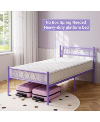 Metal Bed Frame - Headboard and Footboard with Iron Heart Design, Platform Bed for Boys and Girls, No Box Spring Needed