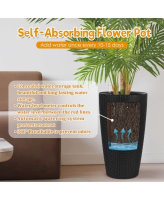 Set of 2 Faux Rattan Tall Planters with Water Level Monitor