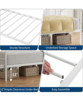 Twin Daybed with Trundle Metal Twin Pullout Trundle Steel Slats Casters Sofa Bed for Living Room Guest Room