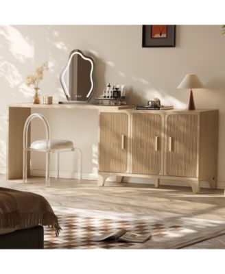 47" Mid Century Modern Fluted Buffet Cabinet with Storage Accent Sideboard Credenza Coffee Bar Console for Kitchen or Living Room