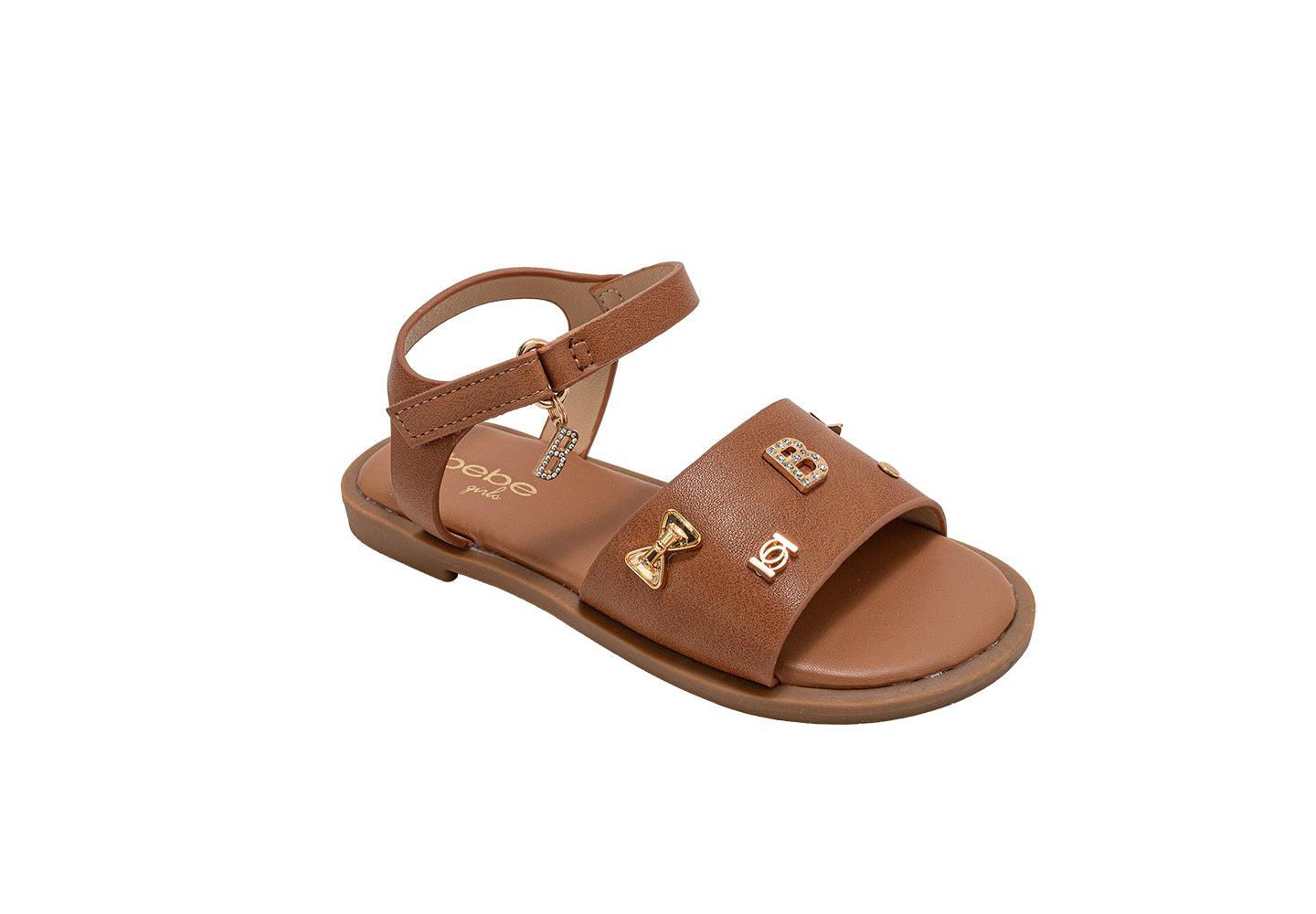 Сандалии Bebe Fashion Sandals - Dressy Shoes with Decorative Metal Charms для девочек, цвет: Коньячный — фото 1