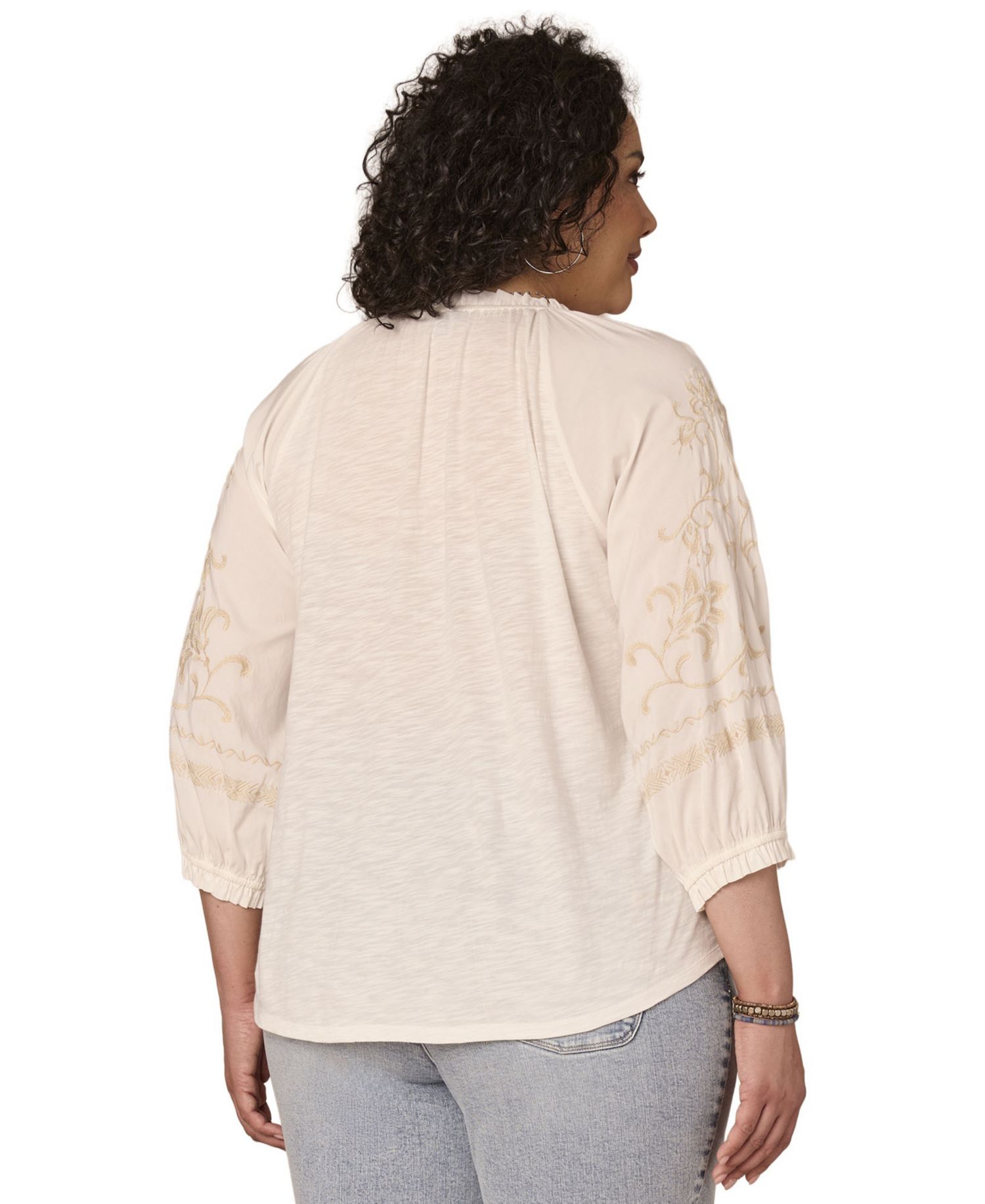 Plus Mixed Media Embroidered Top