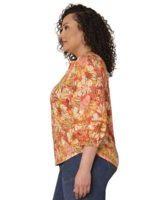 Plus Size V-Neck Half-Placket Top