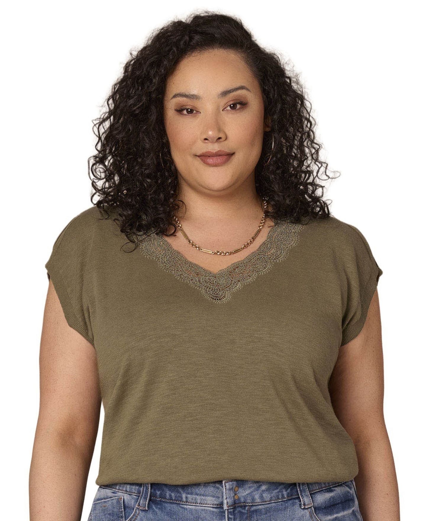 Женский свитер Democracy Plus Size V-Neck Sweater Top, цвет: Lily Pad — фото 3