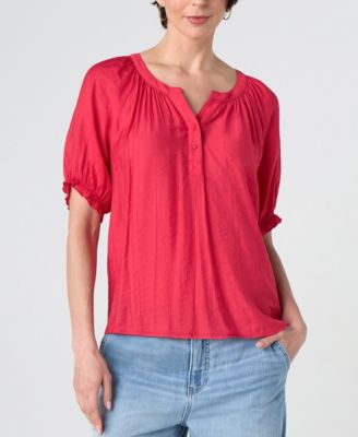 Petite Textured Puffed-Sleeve Top