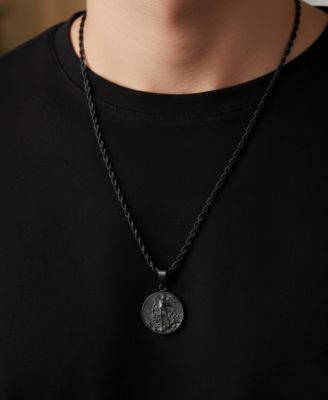 Men's Black Plated 22" Stainless Steel St. Michael Pendant Necklace