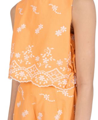 Girls' 7-16 Embroidered Eyelet Top and Shorts, 2-Piece Set