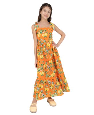 Girls' 7-16 Printed Lemon Tiered Maxi Dress