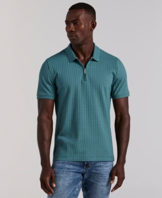 Men's Slim-Fit Ribbed-Knit Quarter-Zip Polo Shirt 