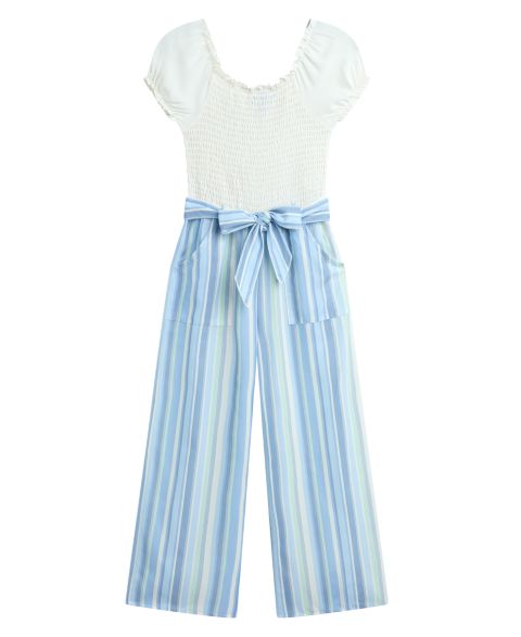 Комбинезон BCX Short-Sleeve Smocked Bodice Jumpsuit для девочек, цвет: Белый / Синий