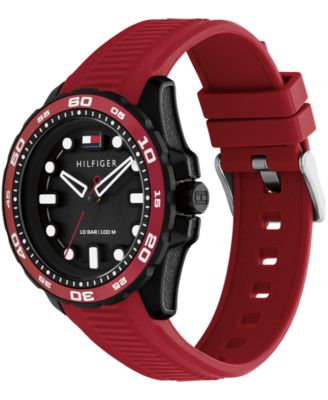 Men's Quartz Red Silicone Strap Watch, 40mm