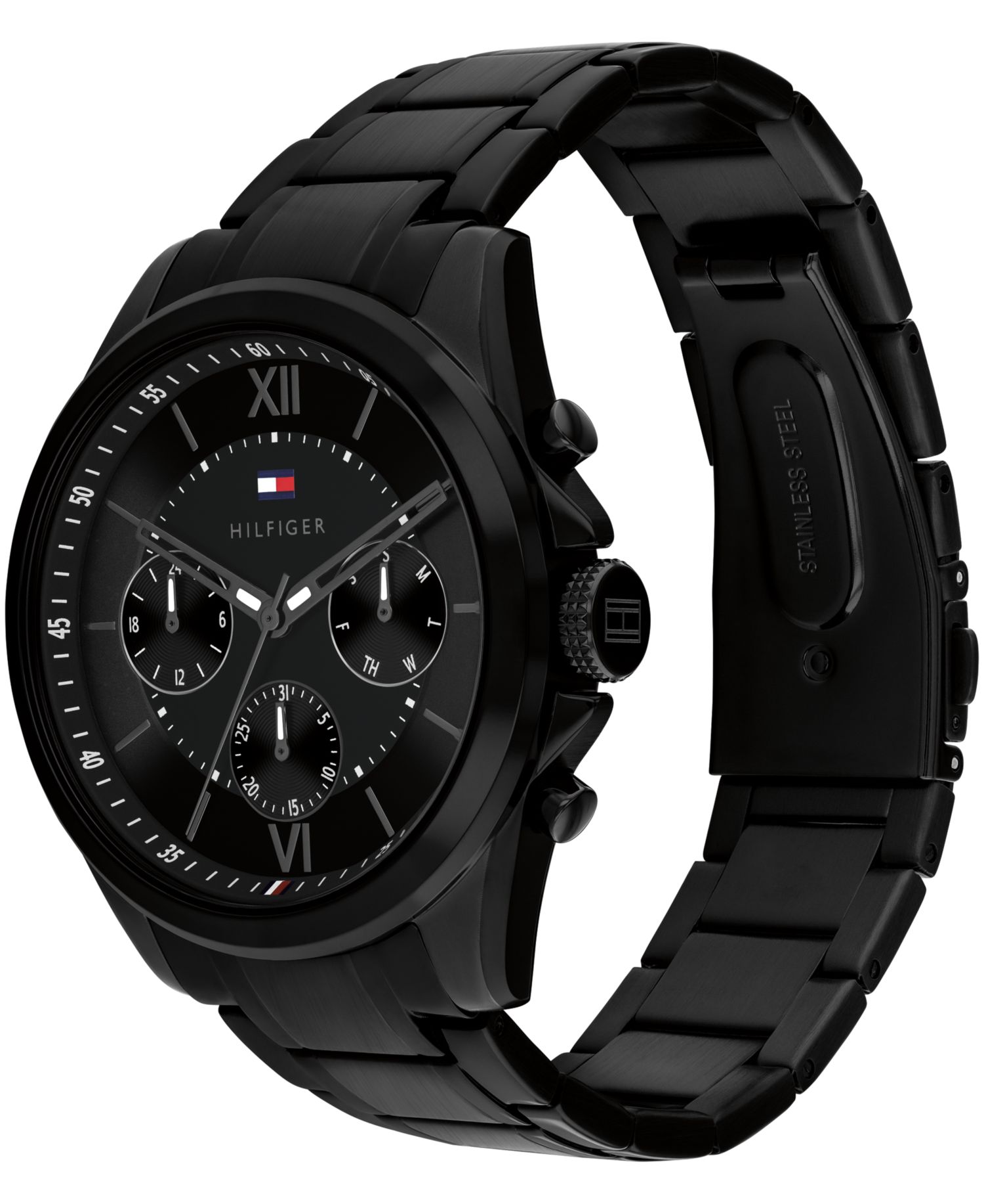 Men's Multifunction Black IP Stainless Steel Bracelet Watch, 42mm