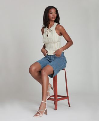 Women's Striped Tie-Neck Top