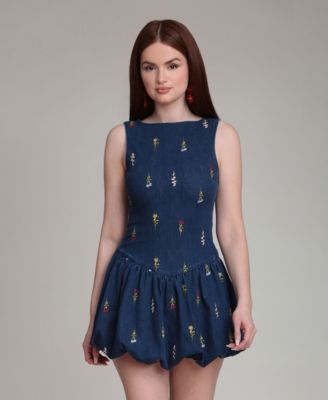 Women's Embroidered Scoop-Neck Mini Dress