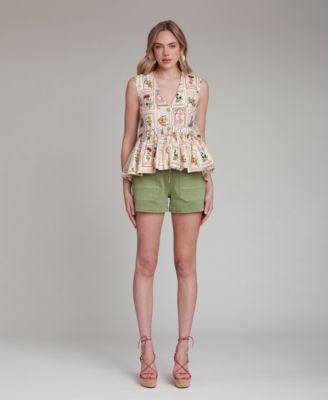 Women's Botanical-Print V-Neck Peplum Top