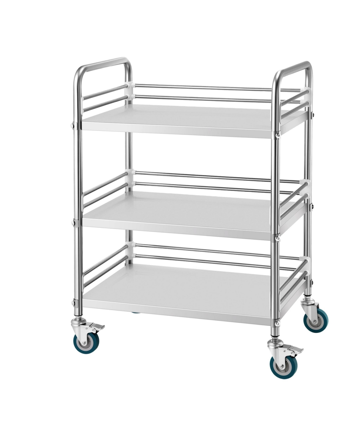 Rainsken Stainless Steel Rolling Cart, 3-Tier Metal Utility Cart with Lockable Wheels for Hospital, Restaurant, Kitchen, Salon