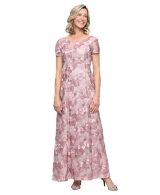 Petite Boat Neck Short-Sleeve A-Line Gown